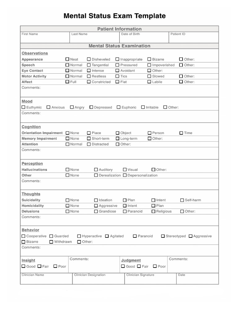 IP INITIAL Mental Status Exam Template | PDF