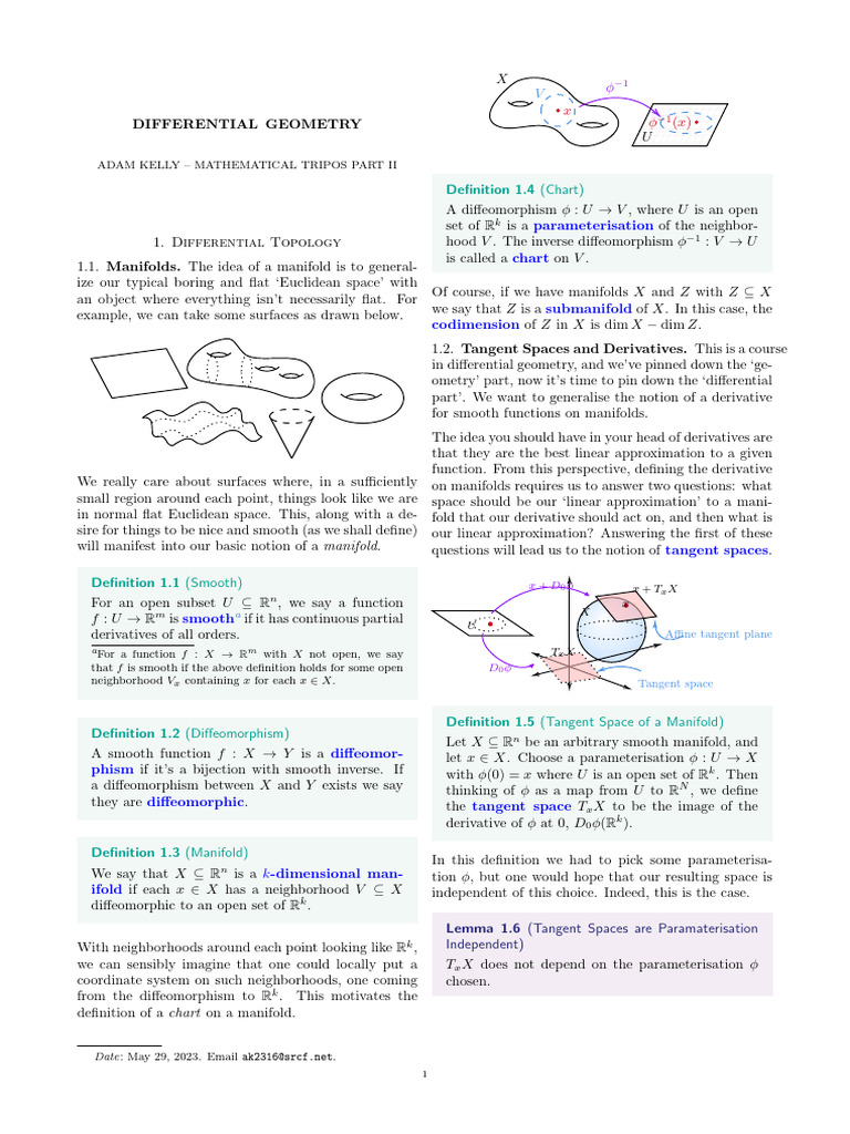 II Differential Geometry Notes Adam Kelly | PDF | Manifold | Function ...