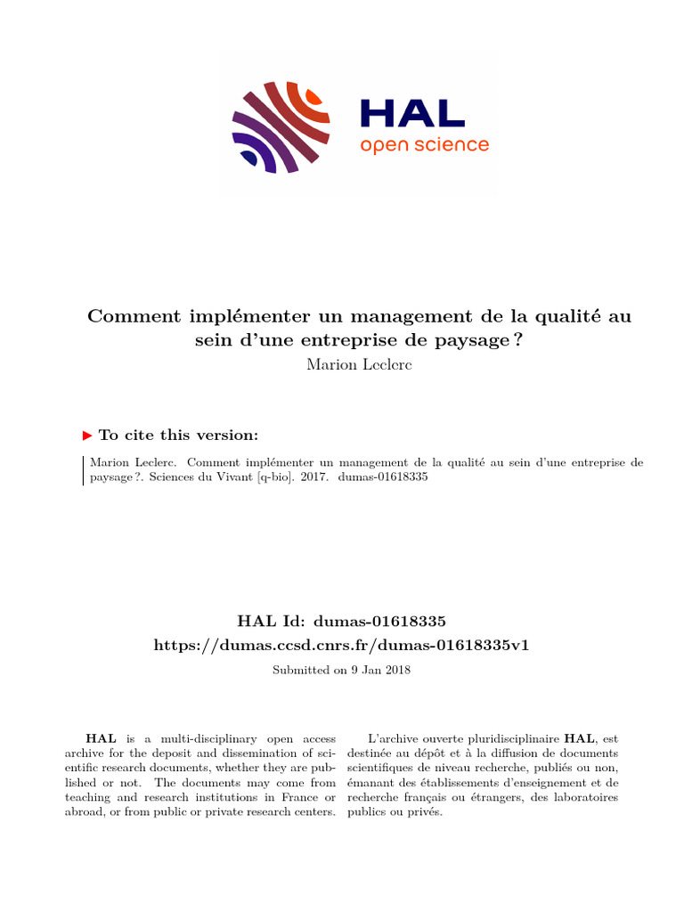 Management de la qualité en paysage | PDF | Management de la qualité ...