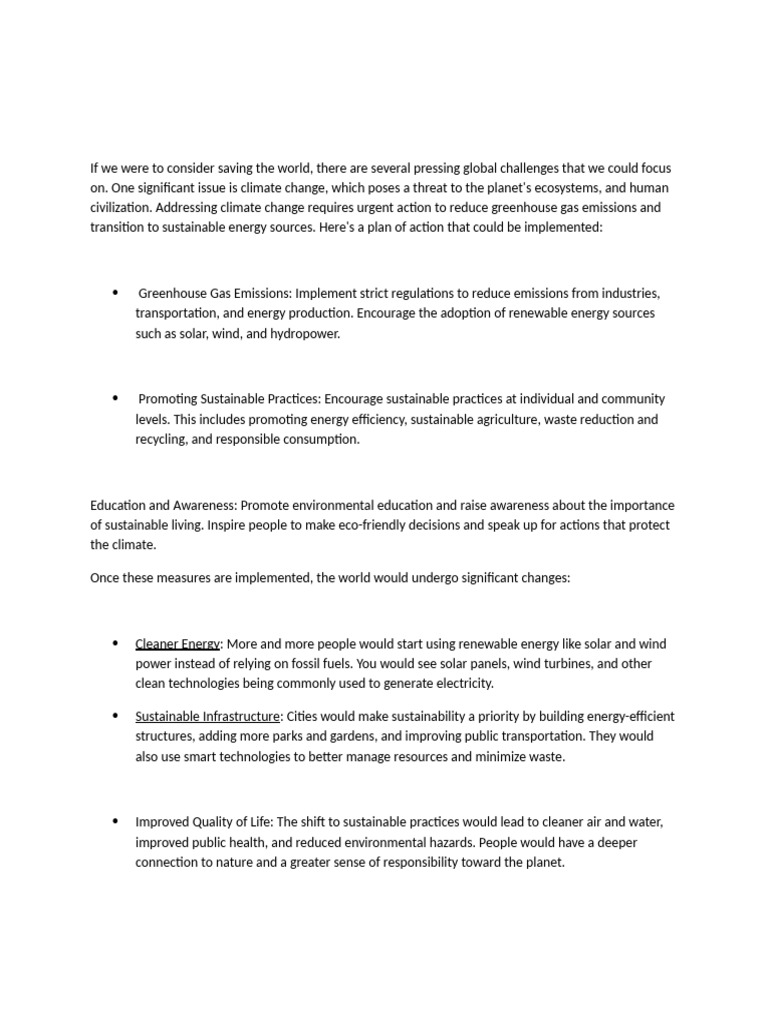 Action Plan for Climate Change Solutions | PDF