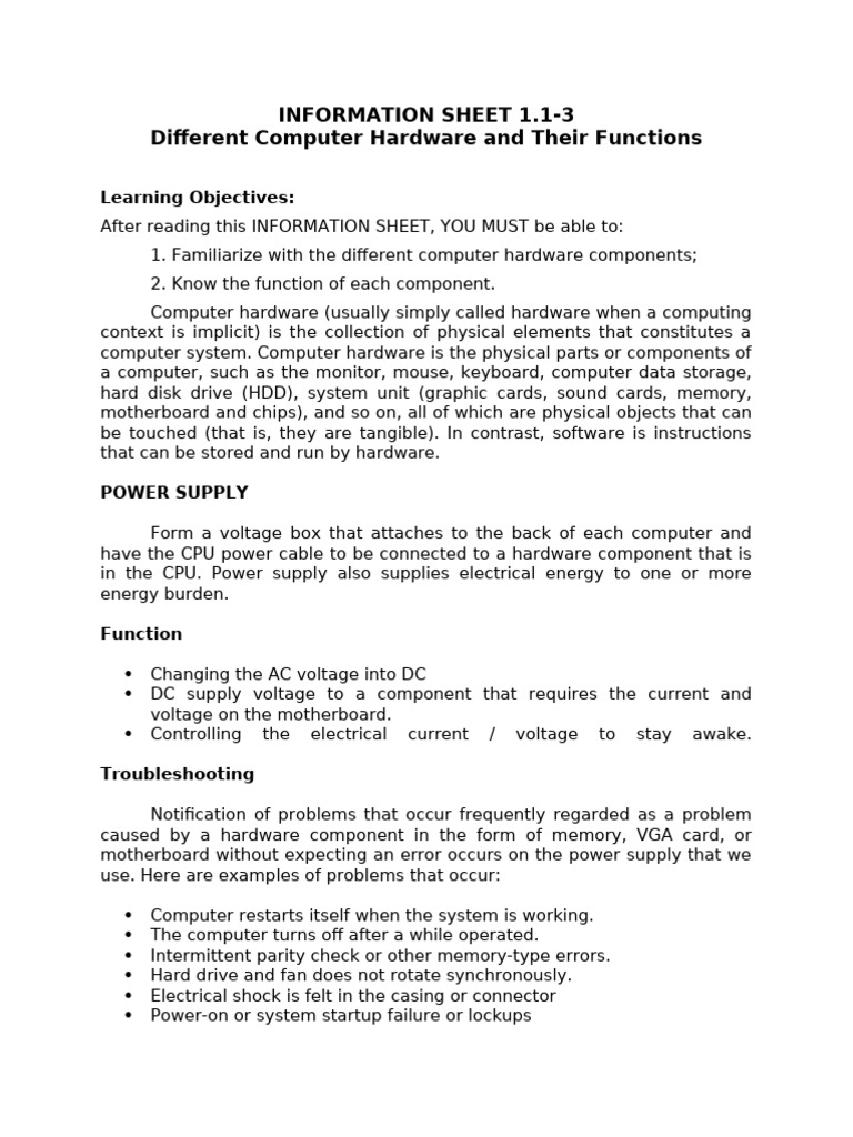 Computer Hardware Components Overview | PDF | Computer Hardware ...