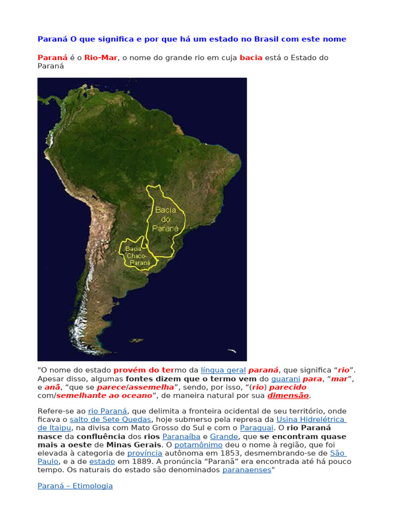 Significado do Nome Paraná e Sua Etimologia | PDF