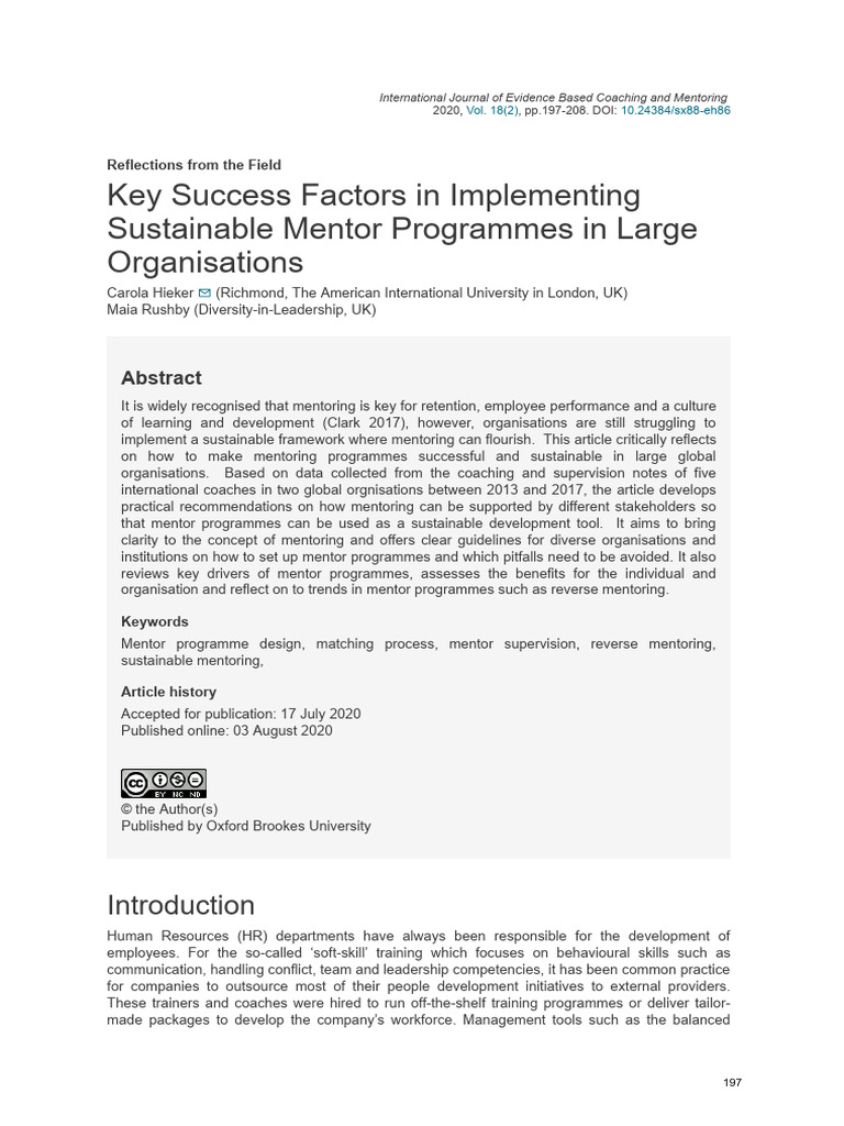 Key Success Factors in Implementing | PDF | Mentorship | Social Psychology