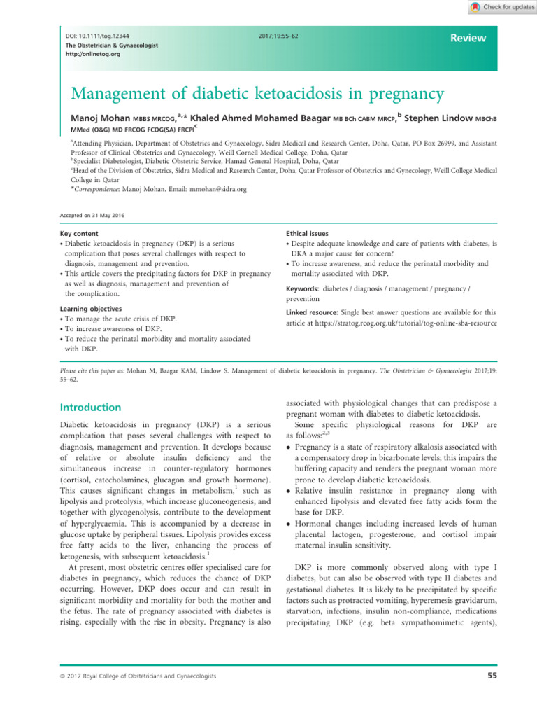 Managing Diabetic Ketoacidosis in Pregnancy | PDF | Diabetes ...