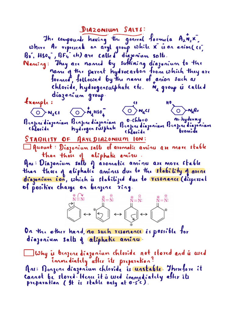 Preparation and Properties of Diazonium Salts | PDF | Amine | Chemical ...