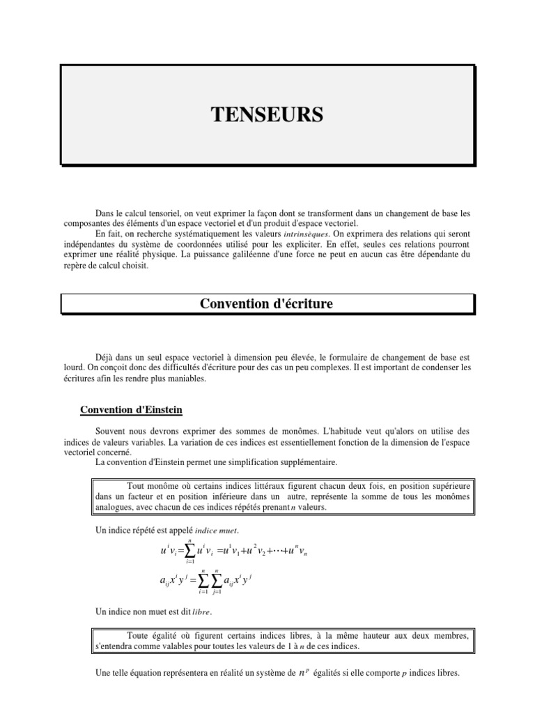 Introduction aux Tenseurs et Notation | PDF | Tenseur | Base