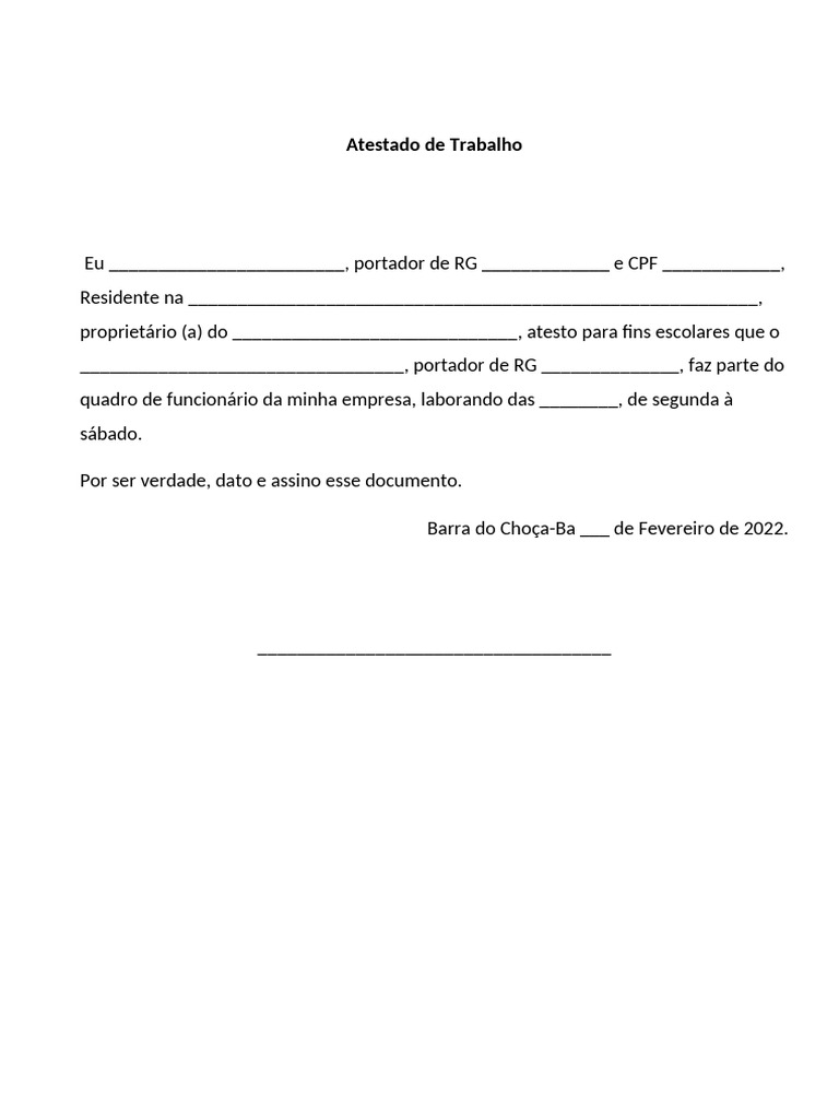 Atestado de Trabalho para Fins Escolares | PDF