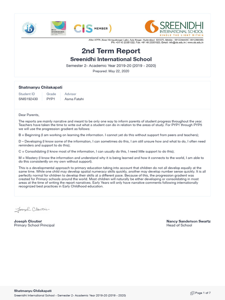 PYP1 2nd Term Progress Report 2020 | PDF | Educational Assessment ...