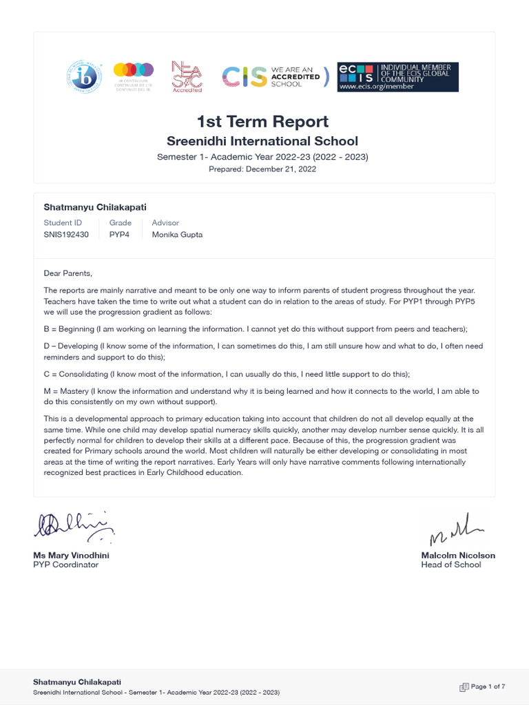PYP4 1st Term Report 2022-23 | PDF | Vocabulary | Human Communication