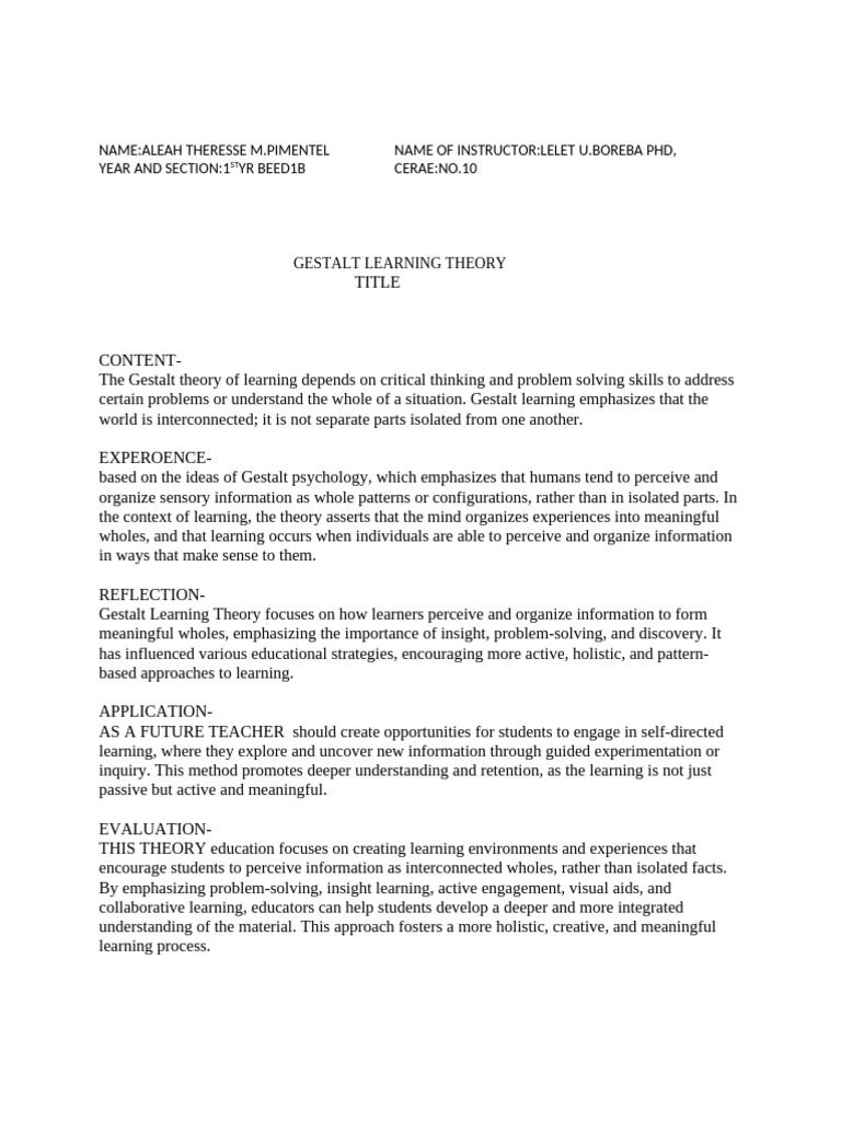Understanding Gestalt Learning Theory | PDF