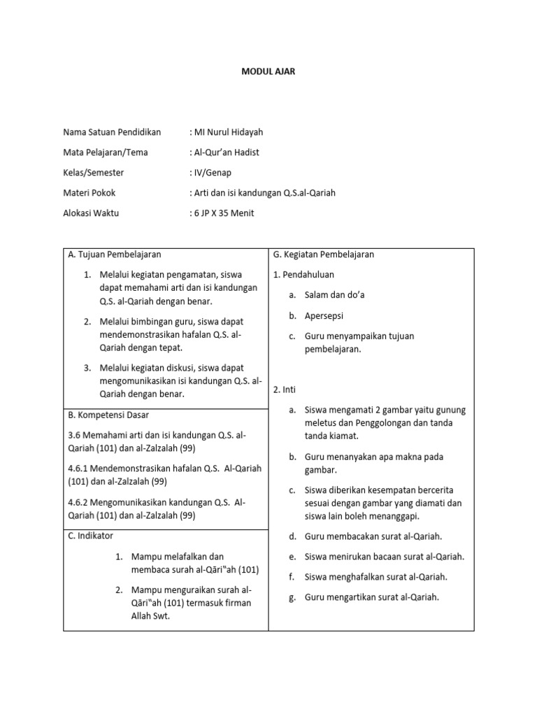 Modul Ajar Al-Qur'an Kelas IV | PDF