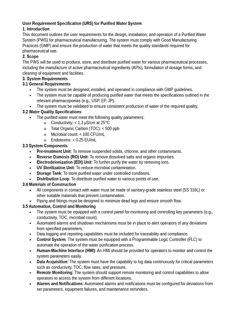 PWS URS Content - 27022025 | PDF | Purified Water | Specification ...