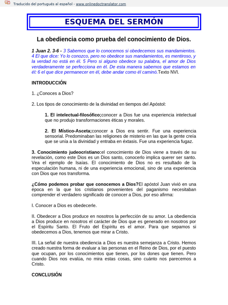 La Obediencia Como Prueba Del Conocimiento de Dios. | PDF | Dios ...