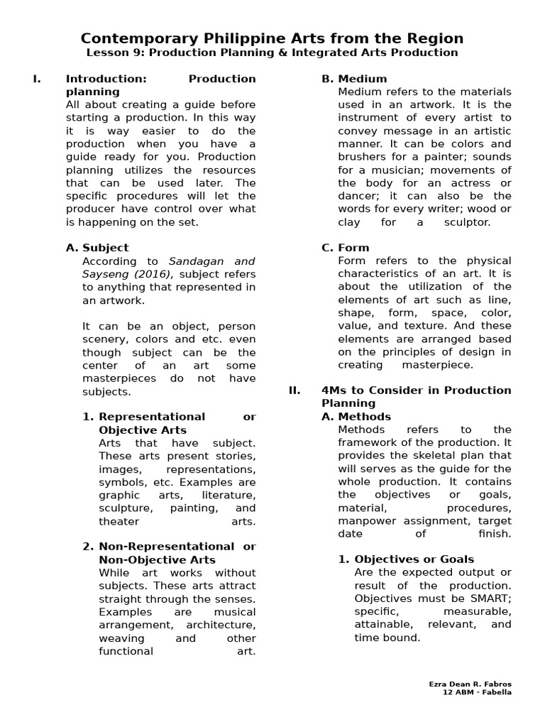 Arts Production Planning Guide | PDF | Paintings | The Arts