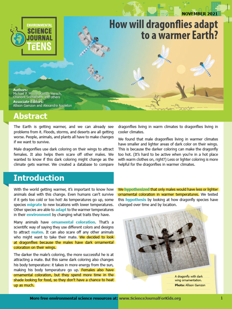 Dragonfly Coloration and Climate Change | PDF | Dragonfly | Natural ...