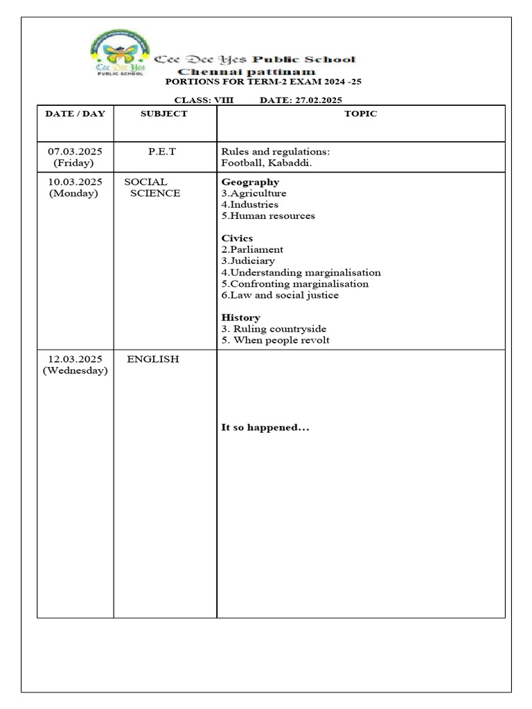 Grade 8 Portions For Term 2 Exam 2024 Pdf