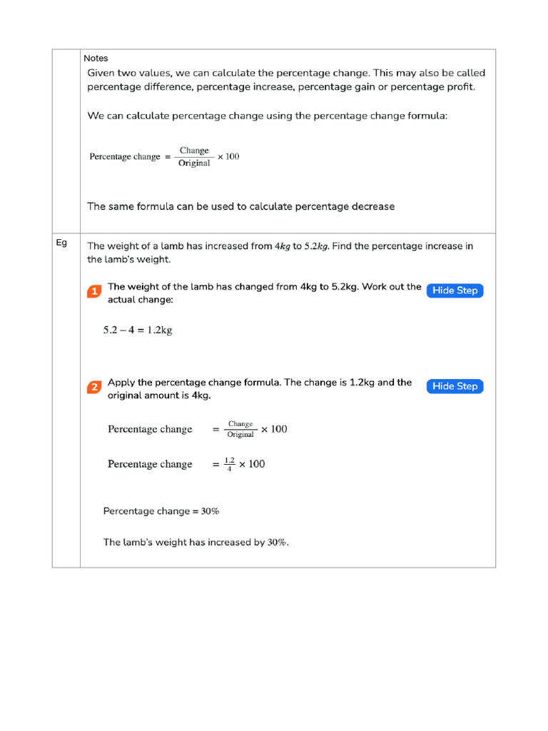 Percentage Increase Calculations | PDF