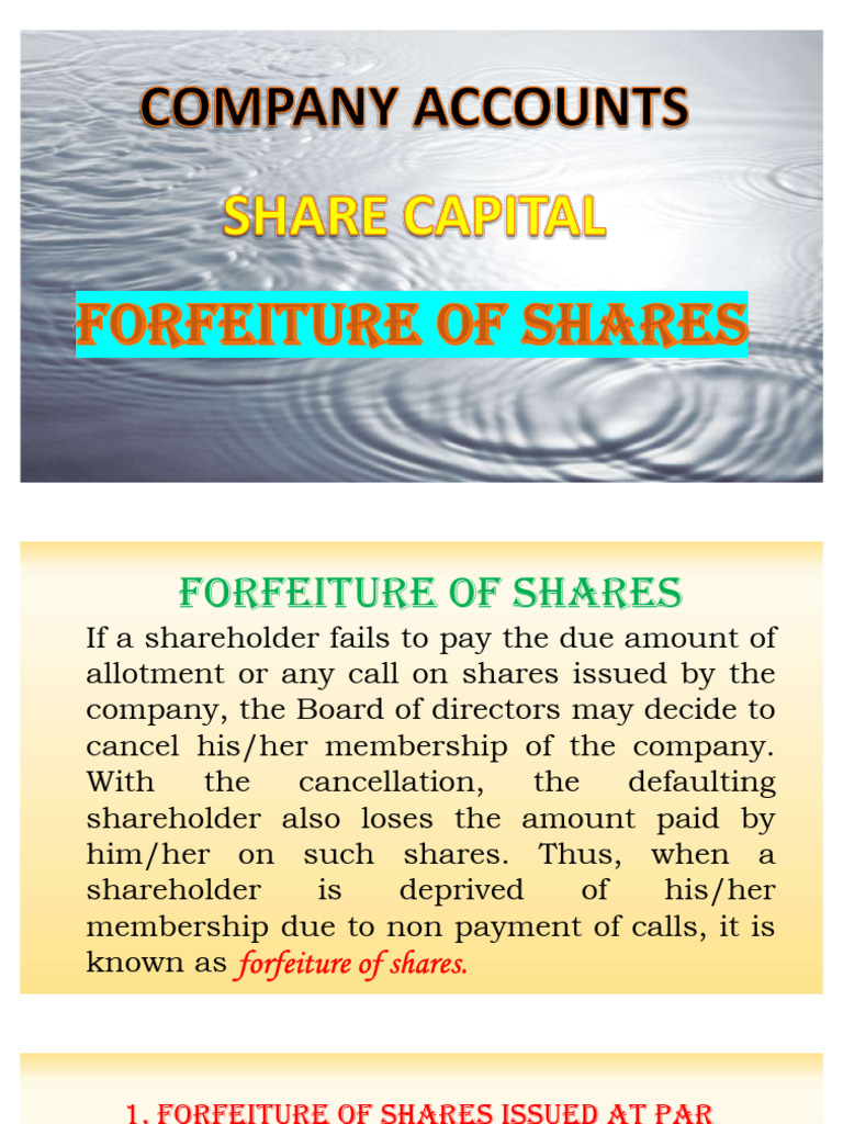 Forfeiture and Reissue of Shares Explained | PDF | Debits And Credits ...