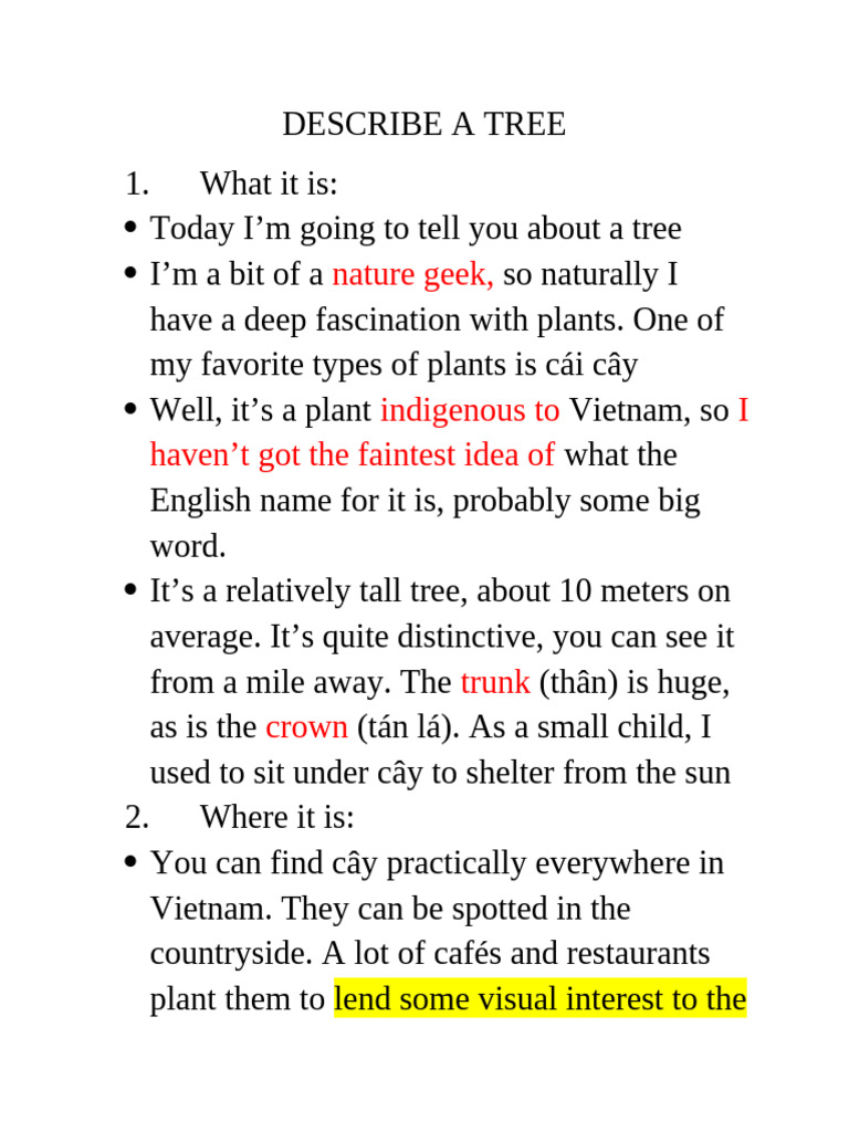 Describing the Cái Cây Tree | PDF
