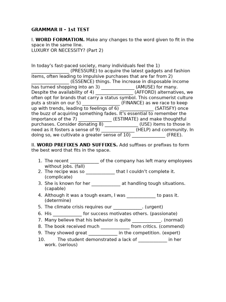 GRAMMAR II TEST 2 | PDF | Verb | Linguistic Typology