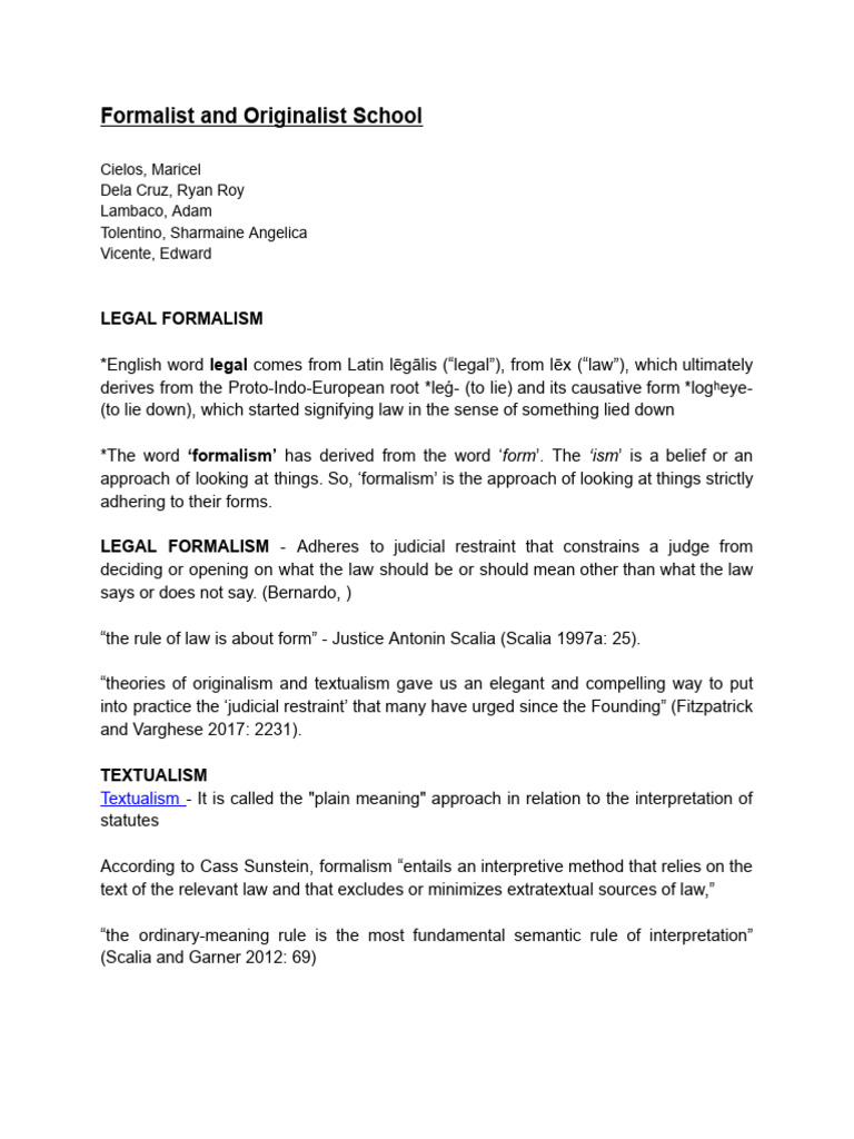 Formalist and Originalist School 1 | PDF | Plain Meaning Rule | Public Law