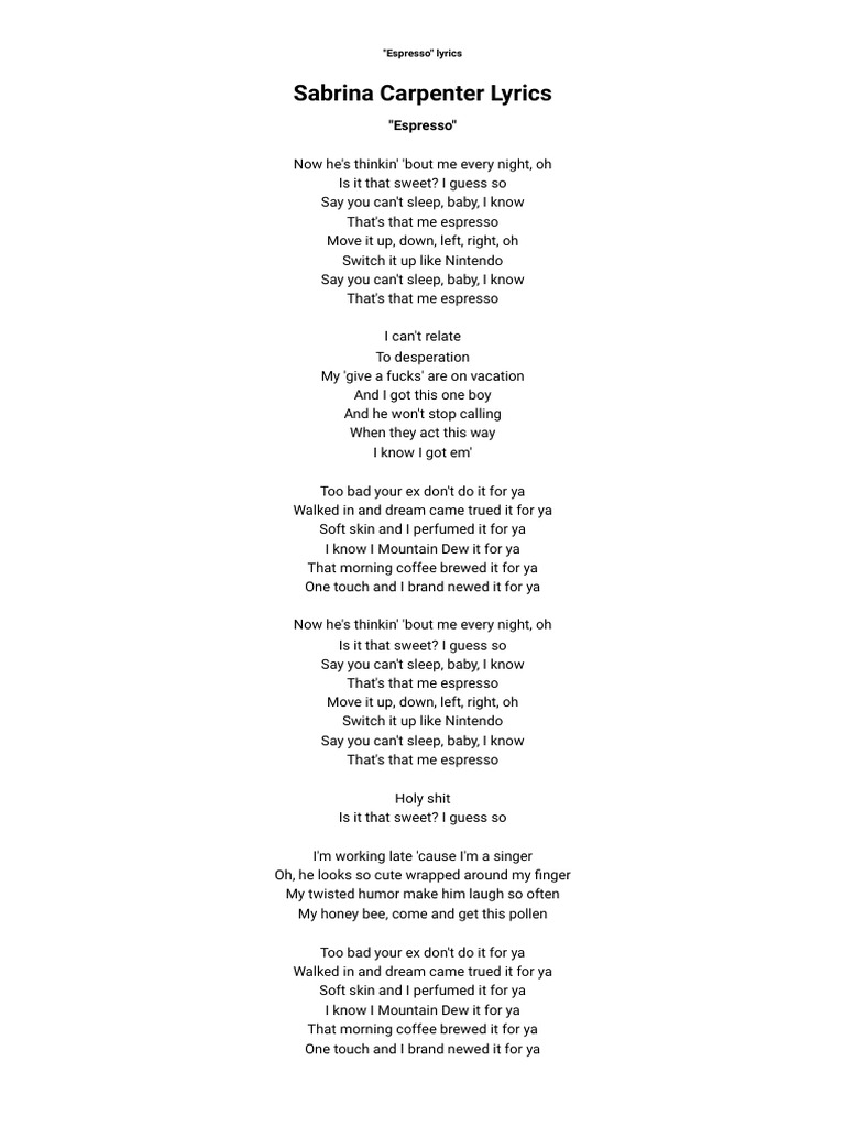 Sabrina Carpenter Espresso Lyrics PDF Bees