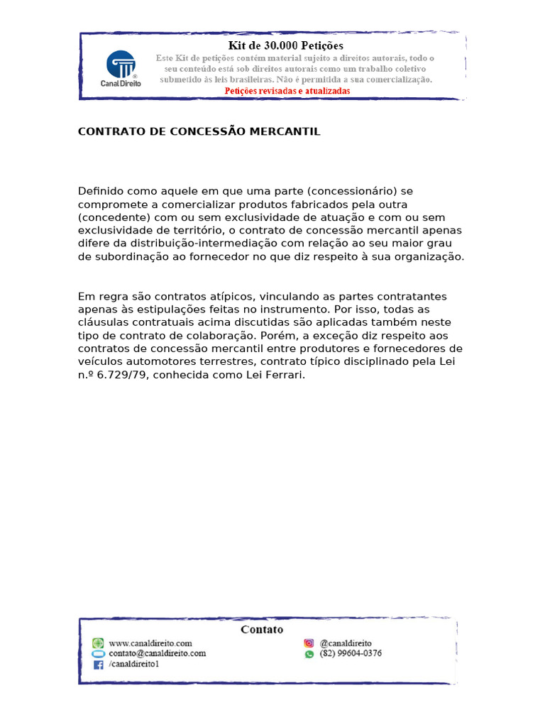 Entendendo o Contrato de Concessão Mercantil | PDF