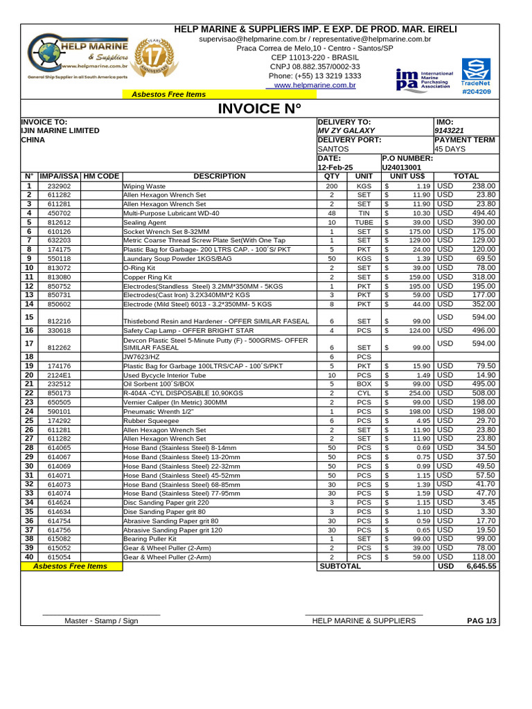 Invoice Model for Marine Supplies | PDF | Materials