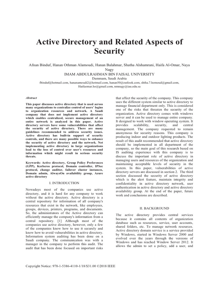 Active Directory and Related Aspects of Security | PDF | Active ...