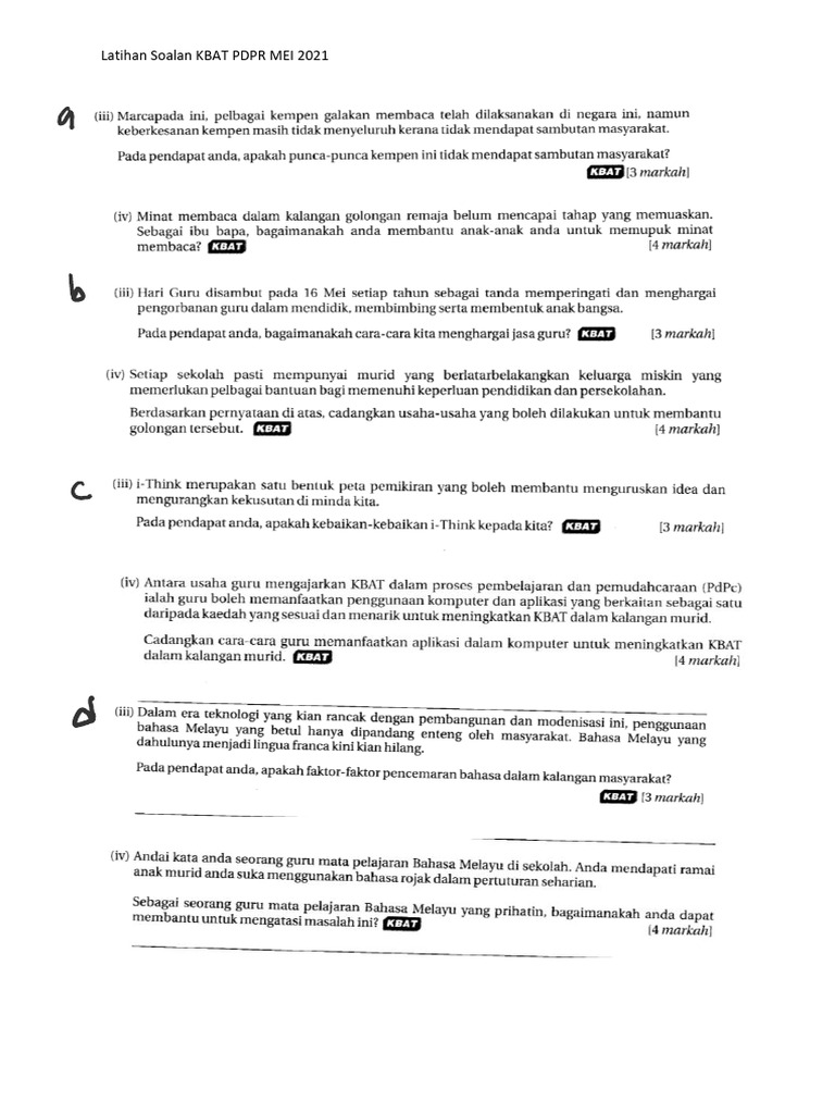 Latihan KBAT PDPR Mei 2021 | PDF