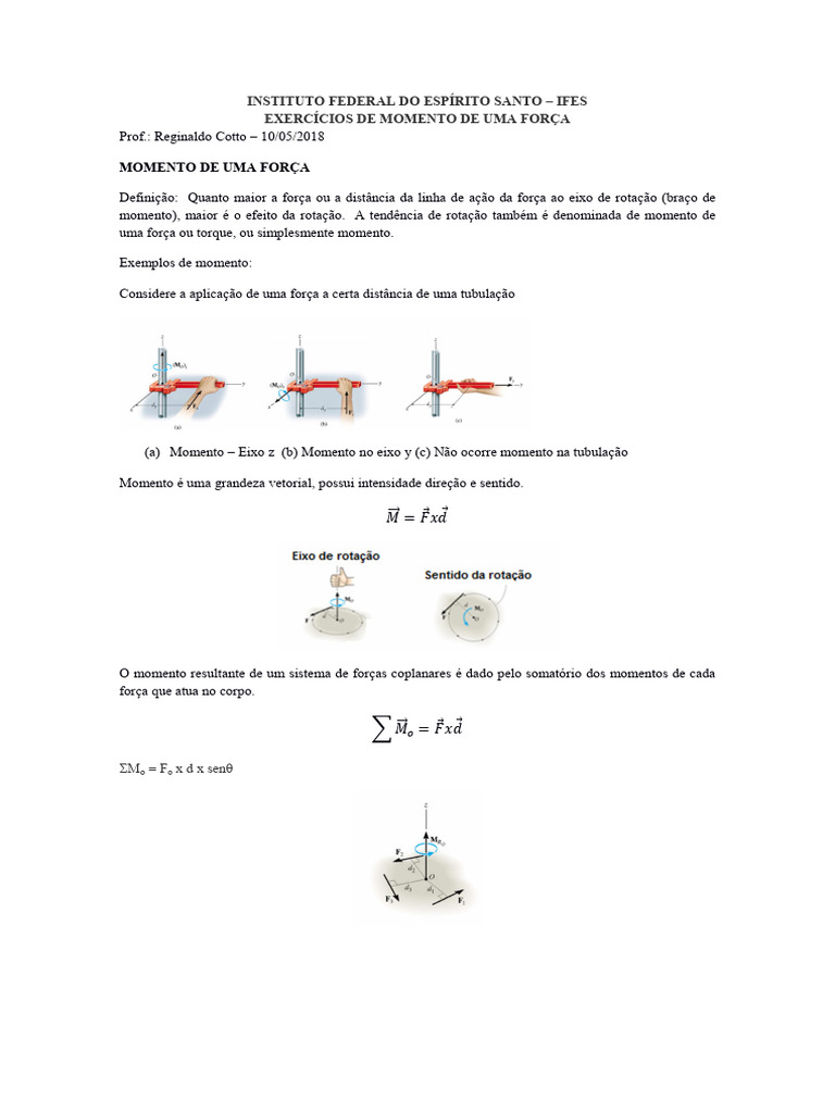 Exercícios sobre Momento de Força e Equilíbrio | PDF | Torque ...