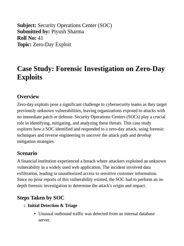 SOC Response to Zero-Day Exploit | PDF | Security | Computer Security