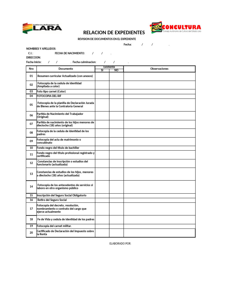 Che List Personal Expediente | PDF | Certificado de nacimiento ...
