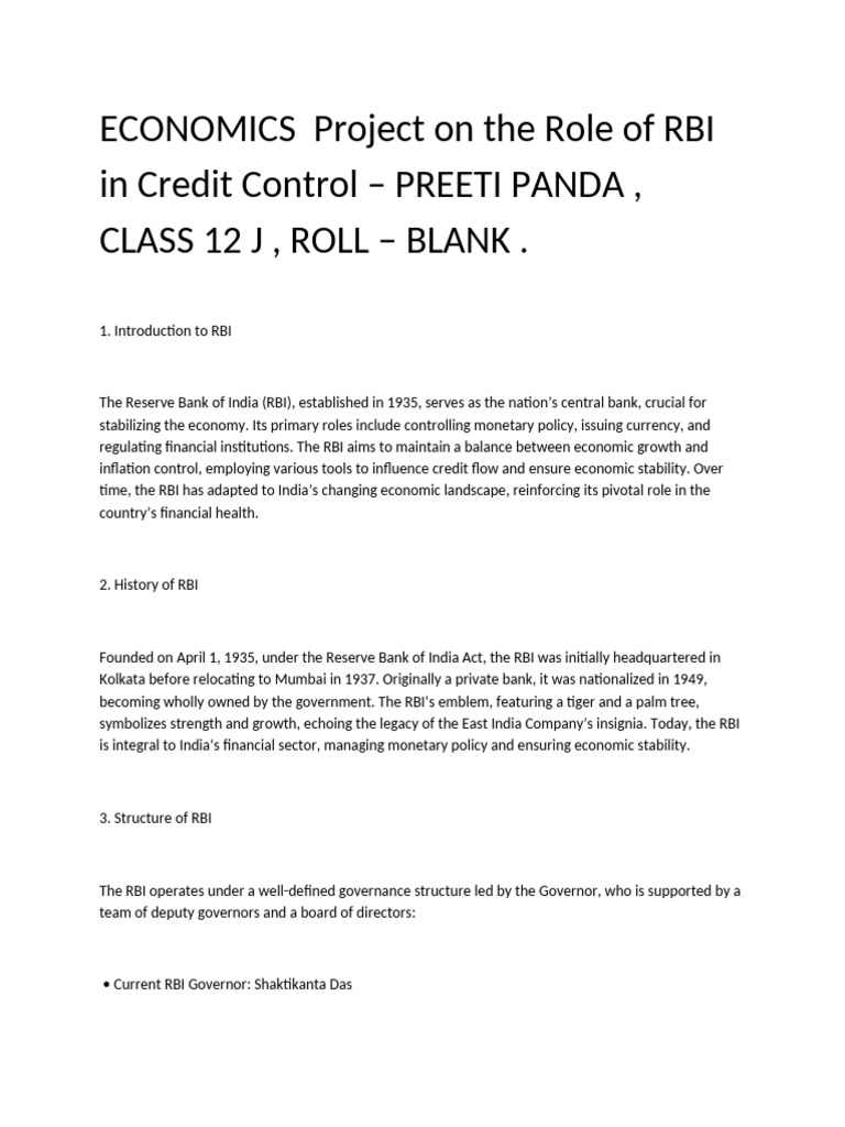 RBI's Role in India's Credit Control | PDF | Reserve Bank Of India | Banks