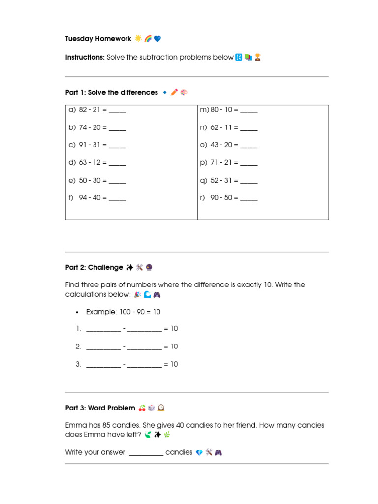 Tuesday Homework | PDF