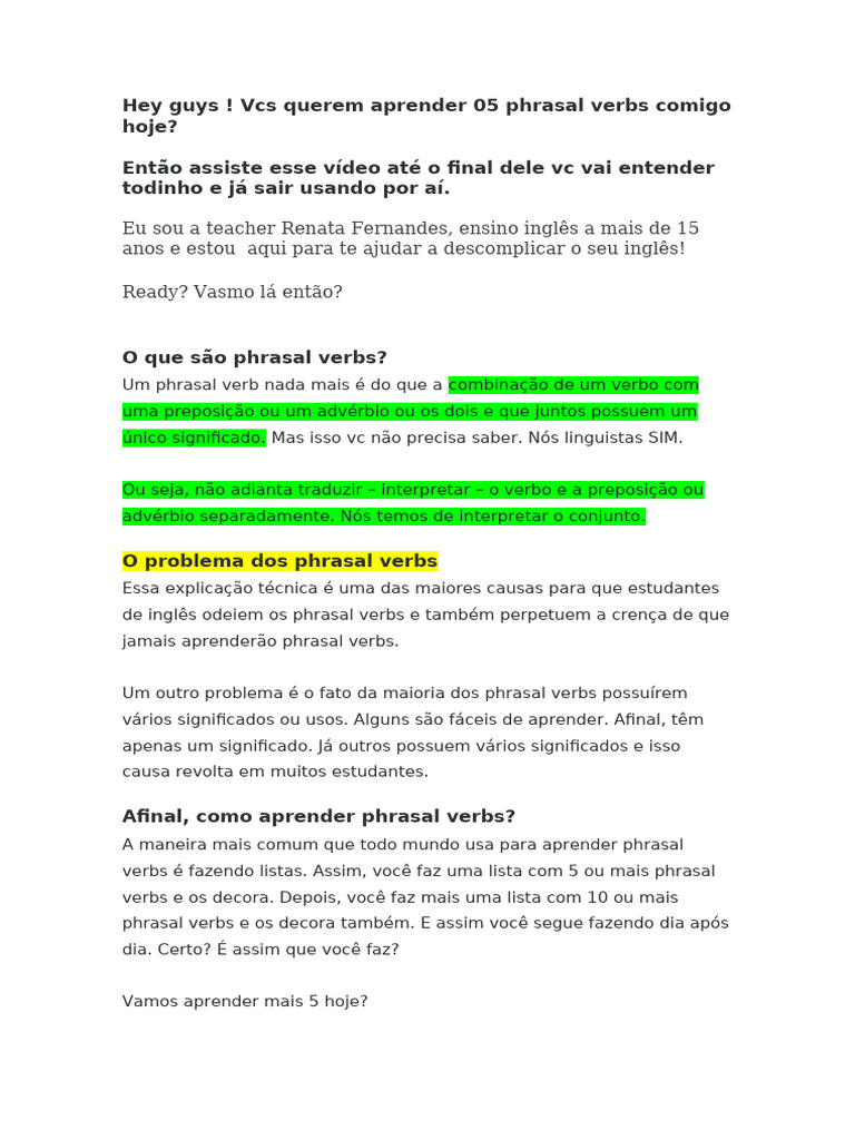 Aprenda 5 Phrasal Verbs em Inglês | PDF