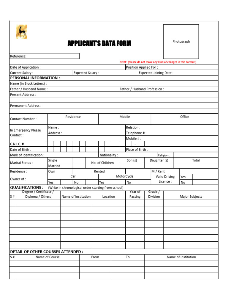 Indus Pencil Industries Application Form | PDF | Identity Document