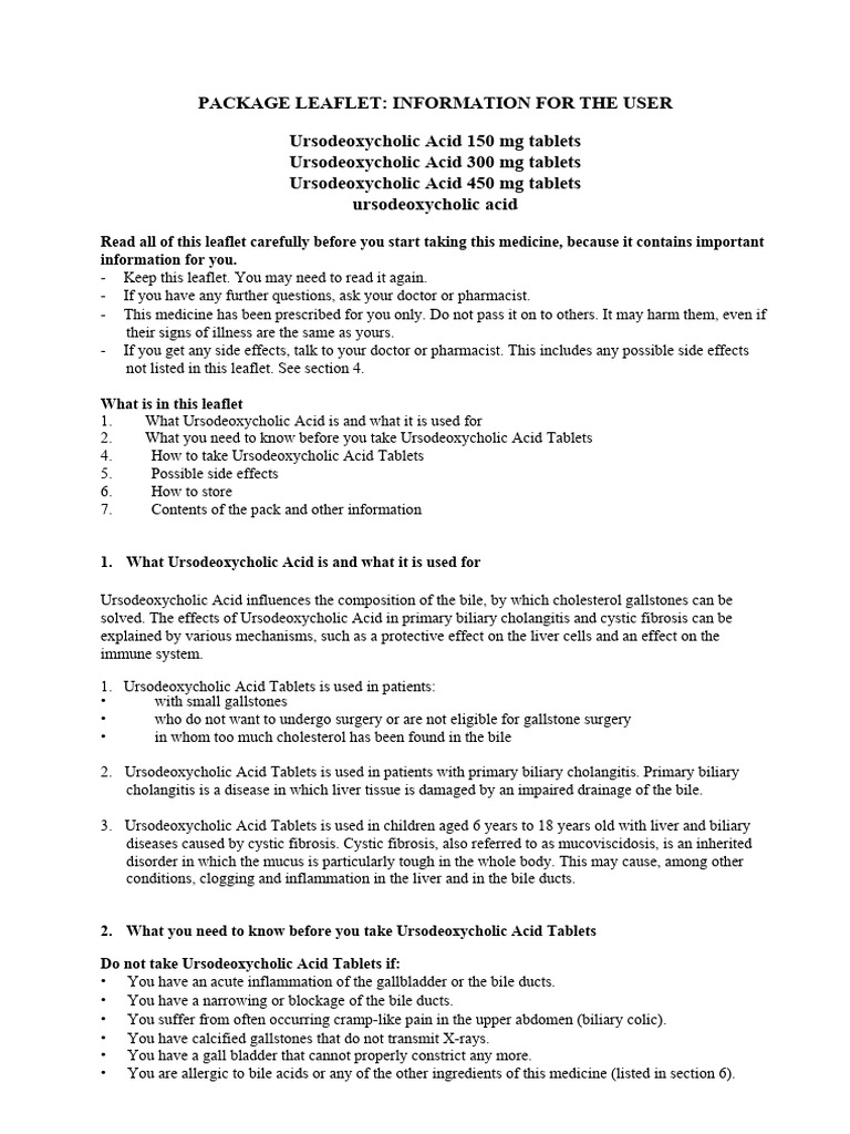 Ursodeoxycholic Acid Tablet Guide | PDF | Bile | Gallbladder