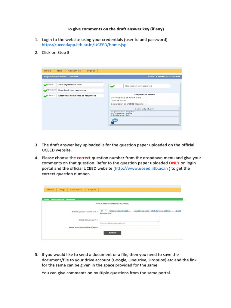 UCEED Draft Answer Key Instructions | PDF