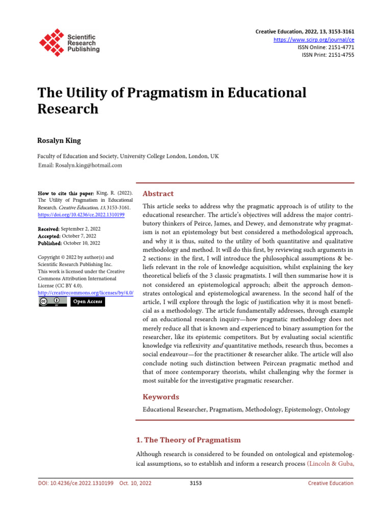 The Utility of Pragmatism in Educational | PDF | Pragmatism | Inquiry
