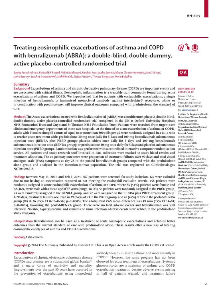 Treating Eosinophilic Exacerbations of Asthma and | PDF | Chronic ...