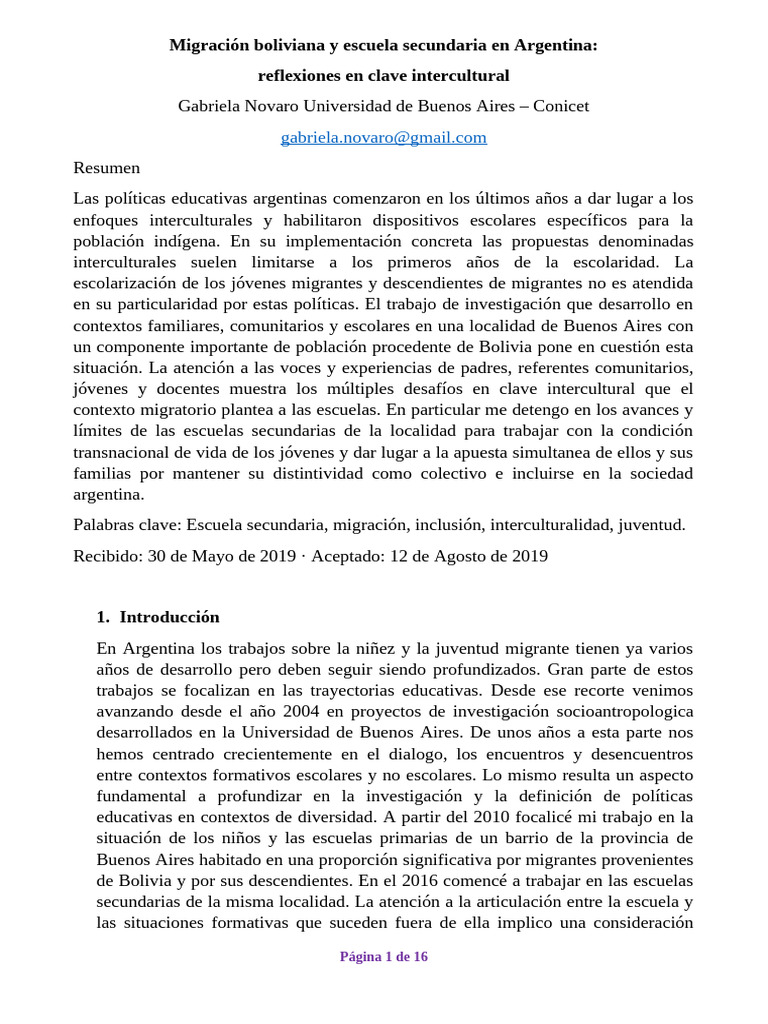 Migración Boliviana y Escuela Secundaria en Argentina | PDF | Migración ...