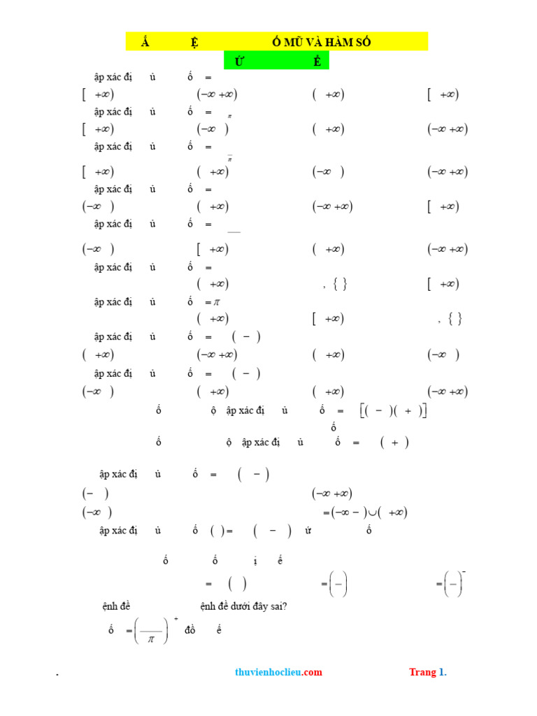 40 Cau Trac Nghiem Ham So Mu Ham So Logarit Muc Thong Hieu Hay | PDF
