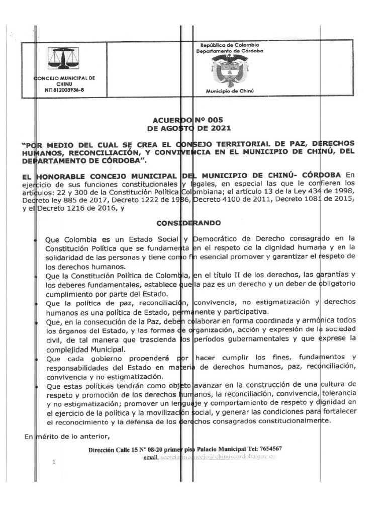 Acuerdo #005 | PDF