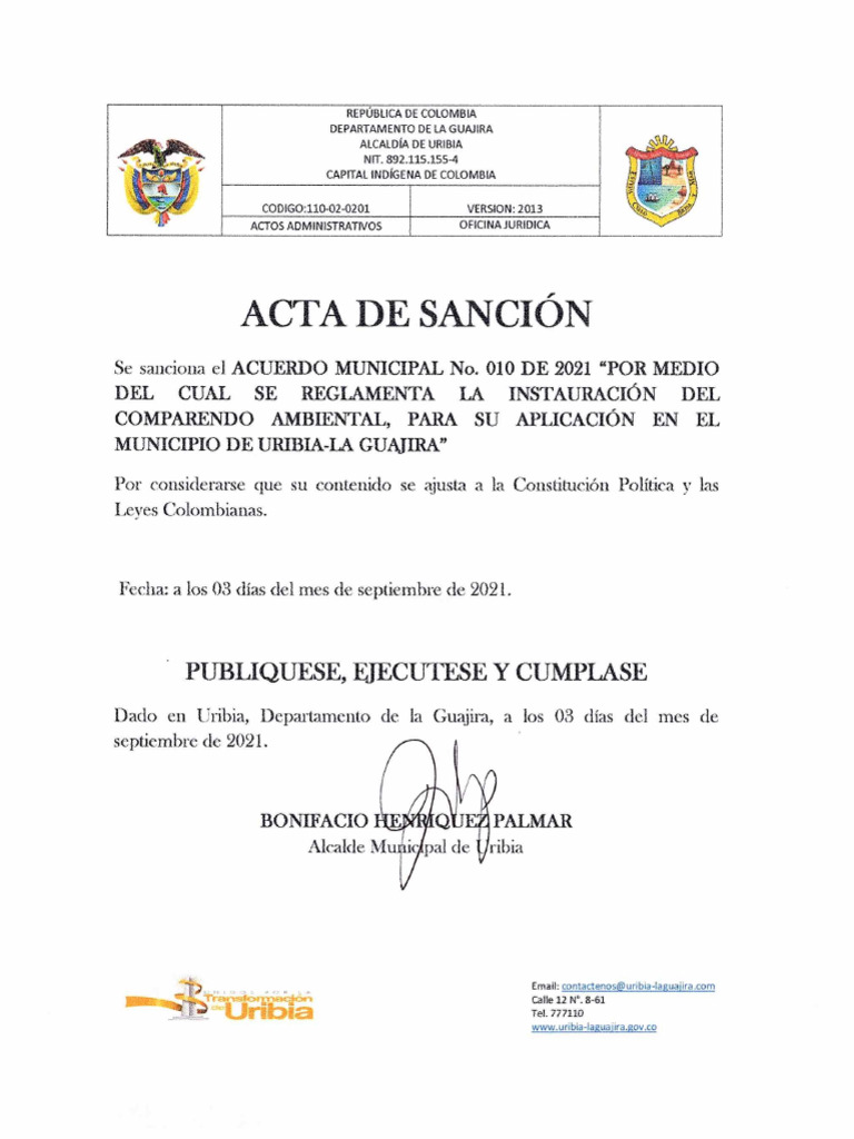 Acuerdo Municipal N. 010 de 2021 | PDF