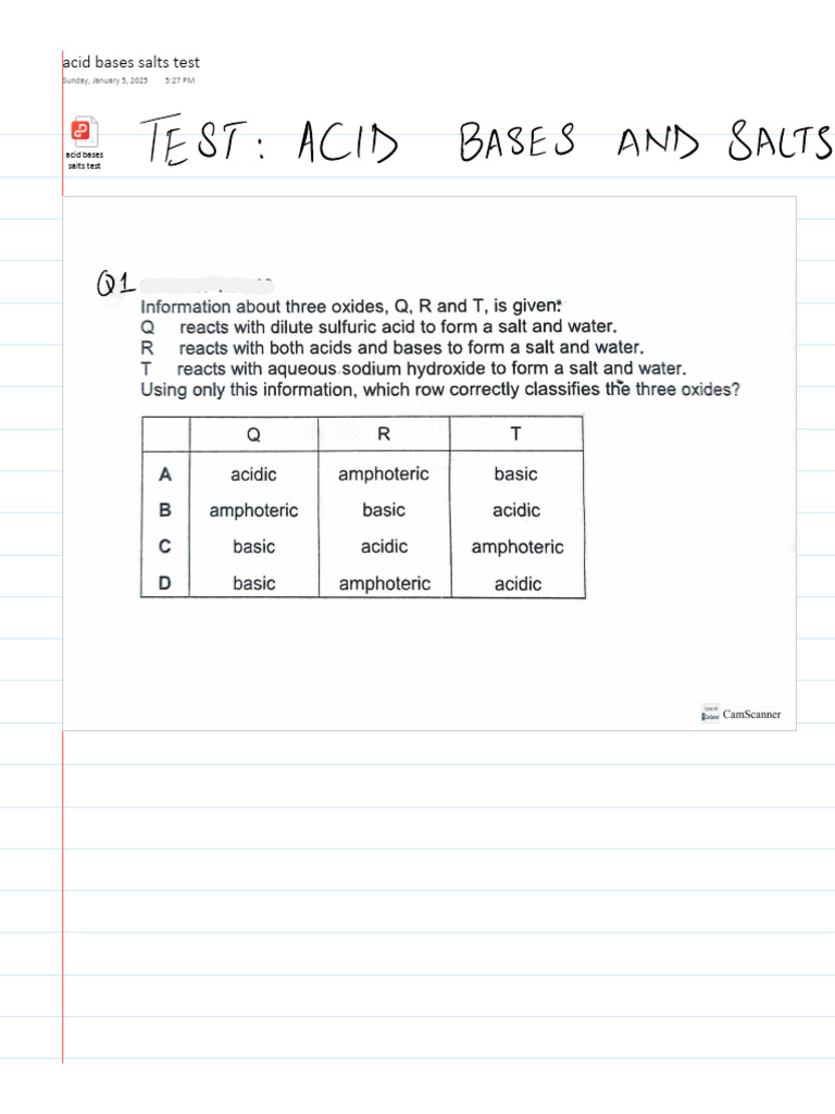 Acid-Base and Salt Test Guide | PDF