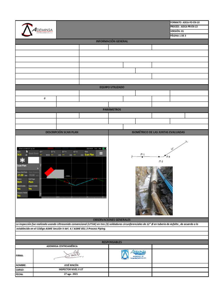 Informe de Inspección de Soldaduras UTSW | PDF | Sonido | Mecanica clasica