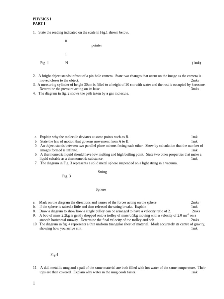 Physics I Exam Questions | PDF | Force | Waves