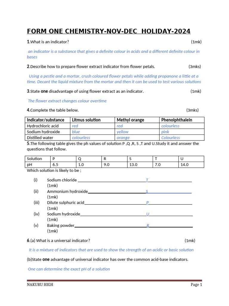 Form 1 Chem-nov-Dec Holiday-Daily Doses-2024 | PDF | Acid | Magnesium