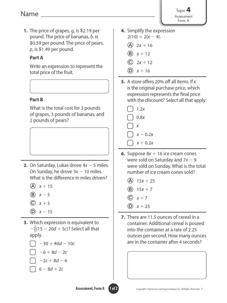 Topic 4 Assessment 7th | PDF